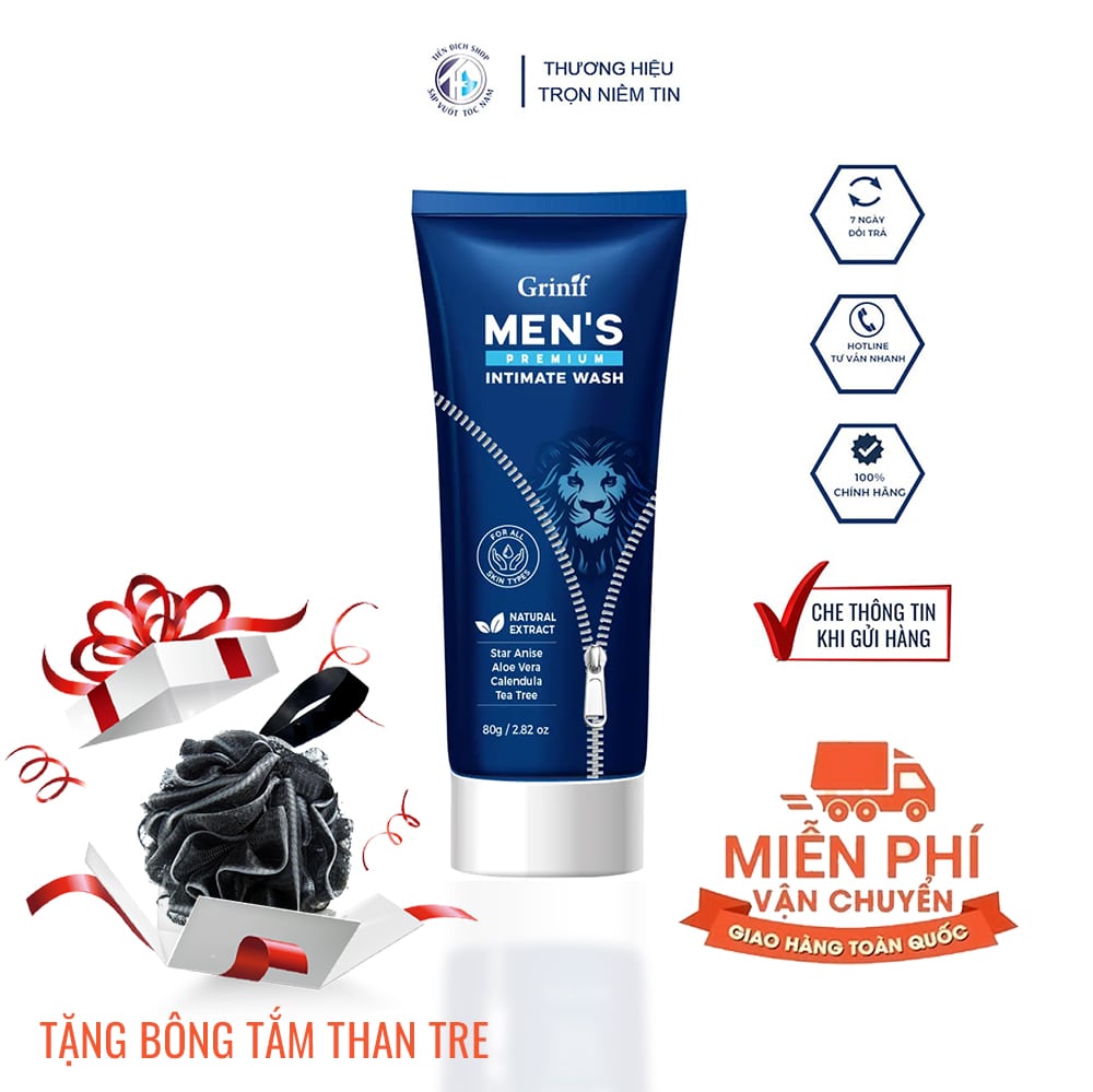 Grinif Men's Premium Intimate Wash 80ml (FREE SHIP + TẶNG BÔNG TẮM)