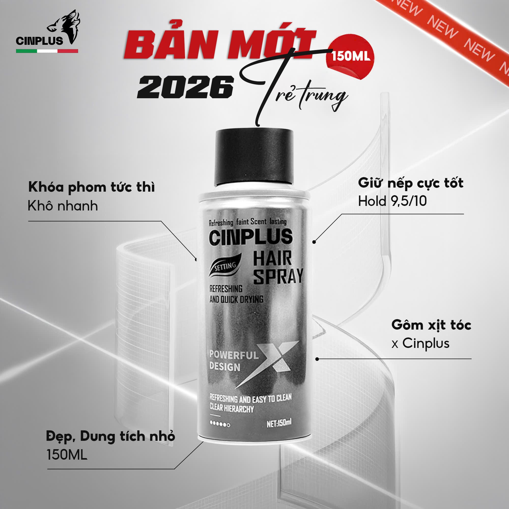 gôm xịt tóc Cinplus 150ml new 2026